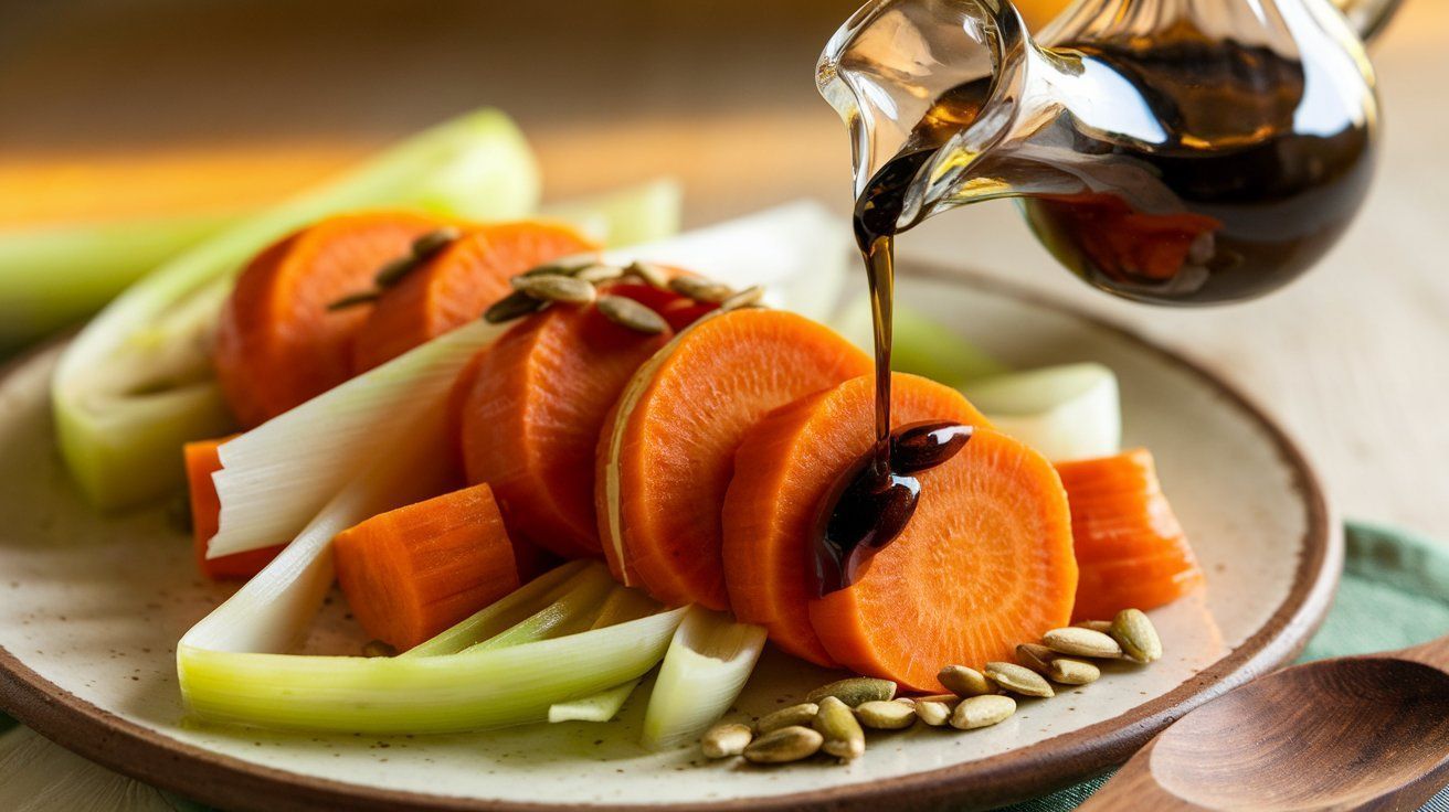 Picture Carrots with Leeks and Pumpkin Seed Oil