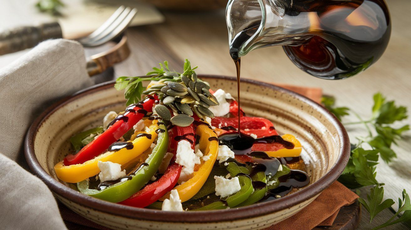 Picture Colorful Bell Pepper Salad with Feta Cheese and Toasted Pumpkin Seeds