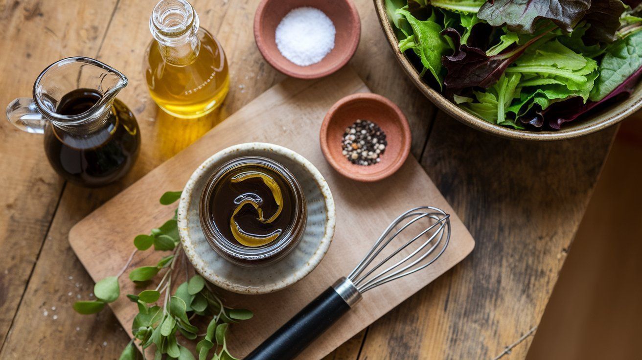 Picture Pumpkin Seed Oil and Apple Vinegar as a Salad Dressing