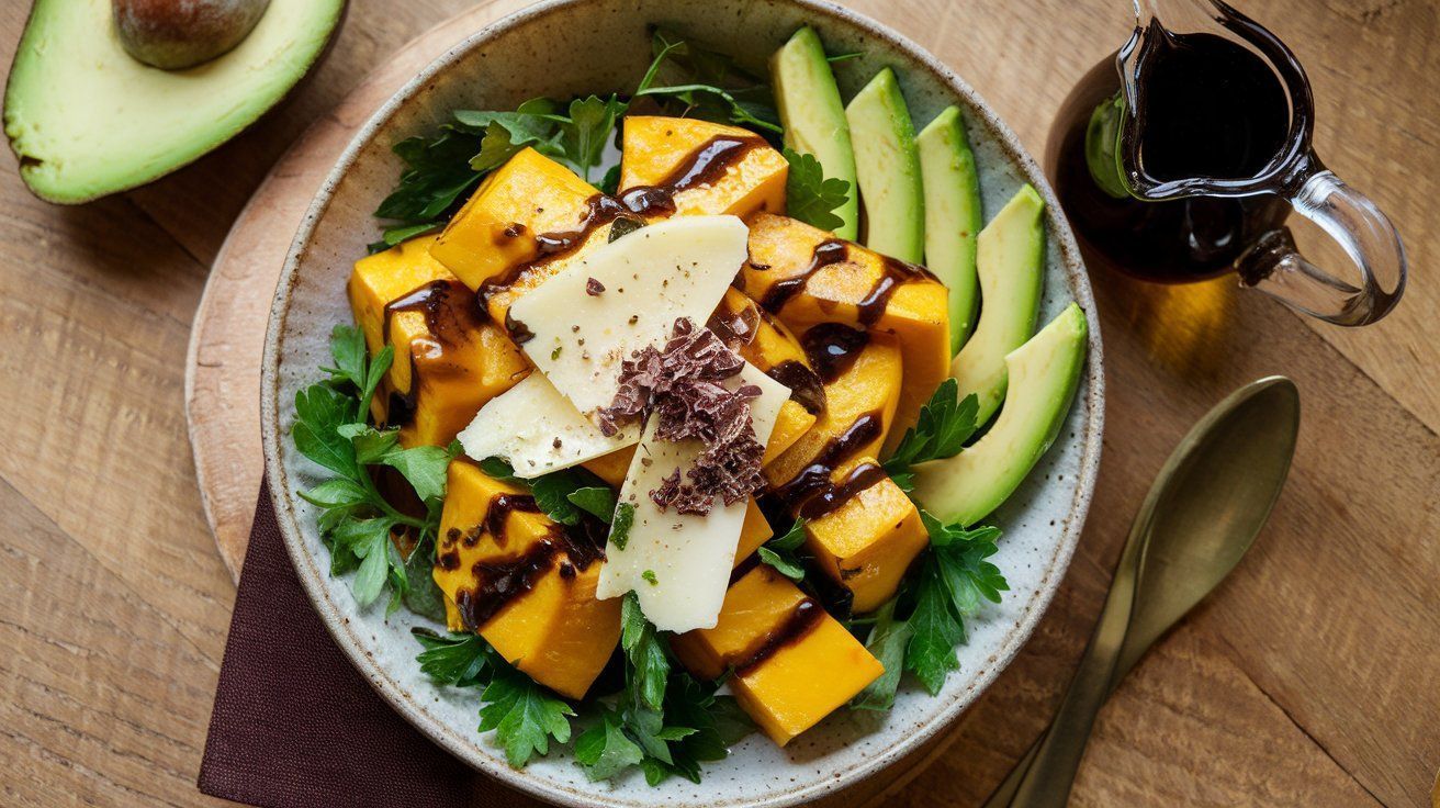 Picture Pumpkin Salad with Pecorino and Dark Chocolate Couverture