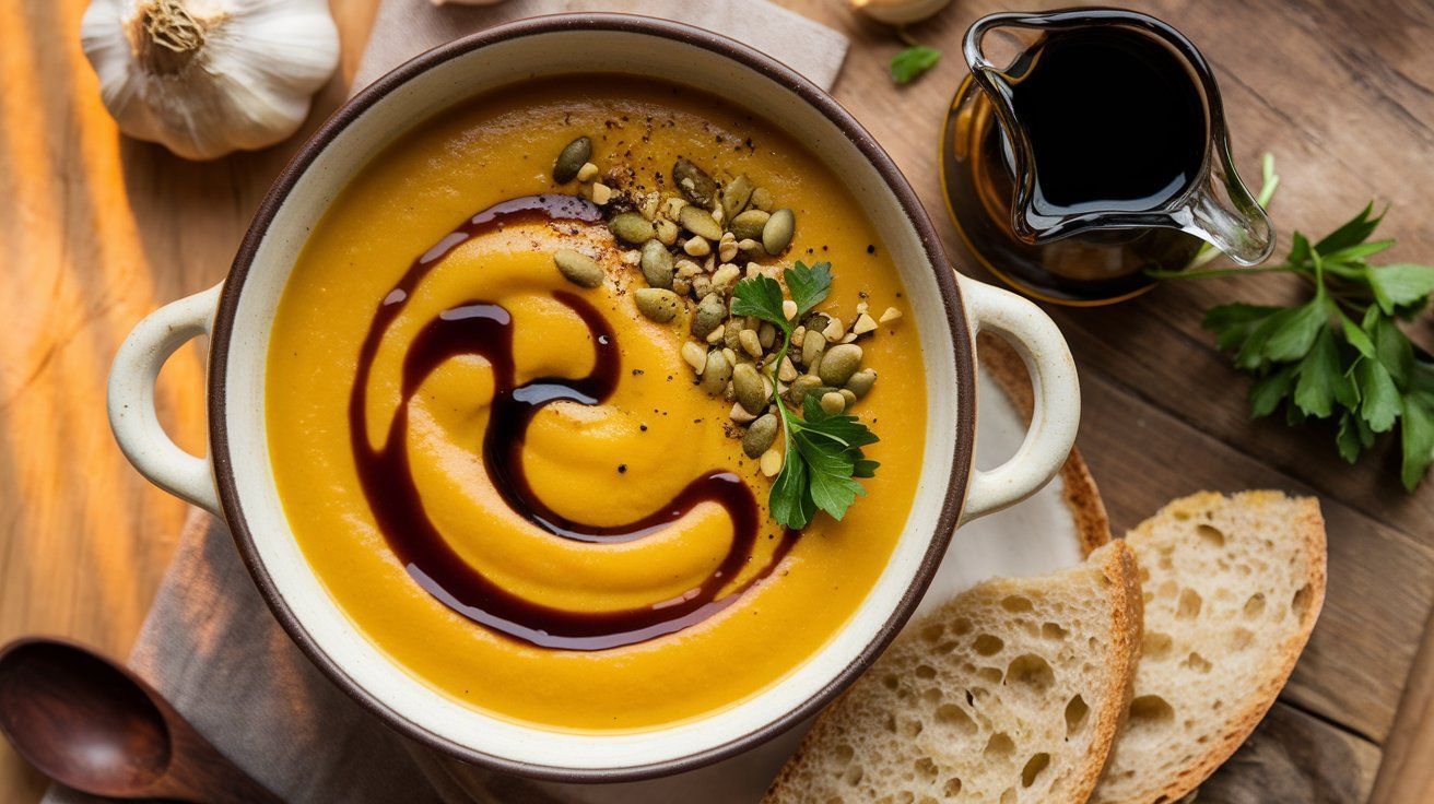 Picture Pumpkin and Garlic Soup with Pumpkin Seed Oil