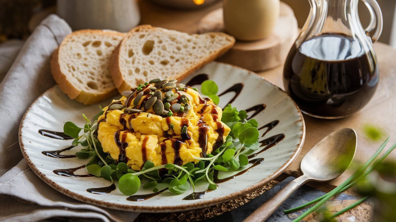 Picture Scrambled Eggs with Pumpkin Seed Oil in Watercress Beds