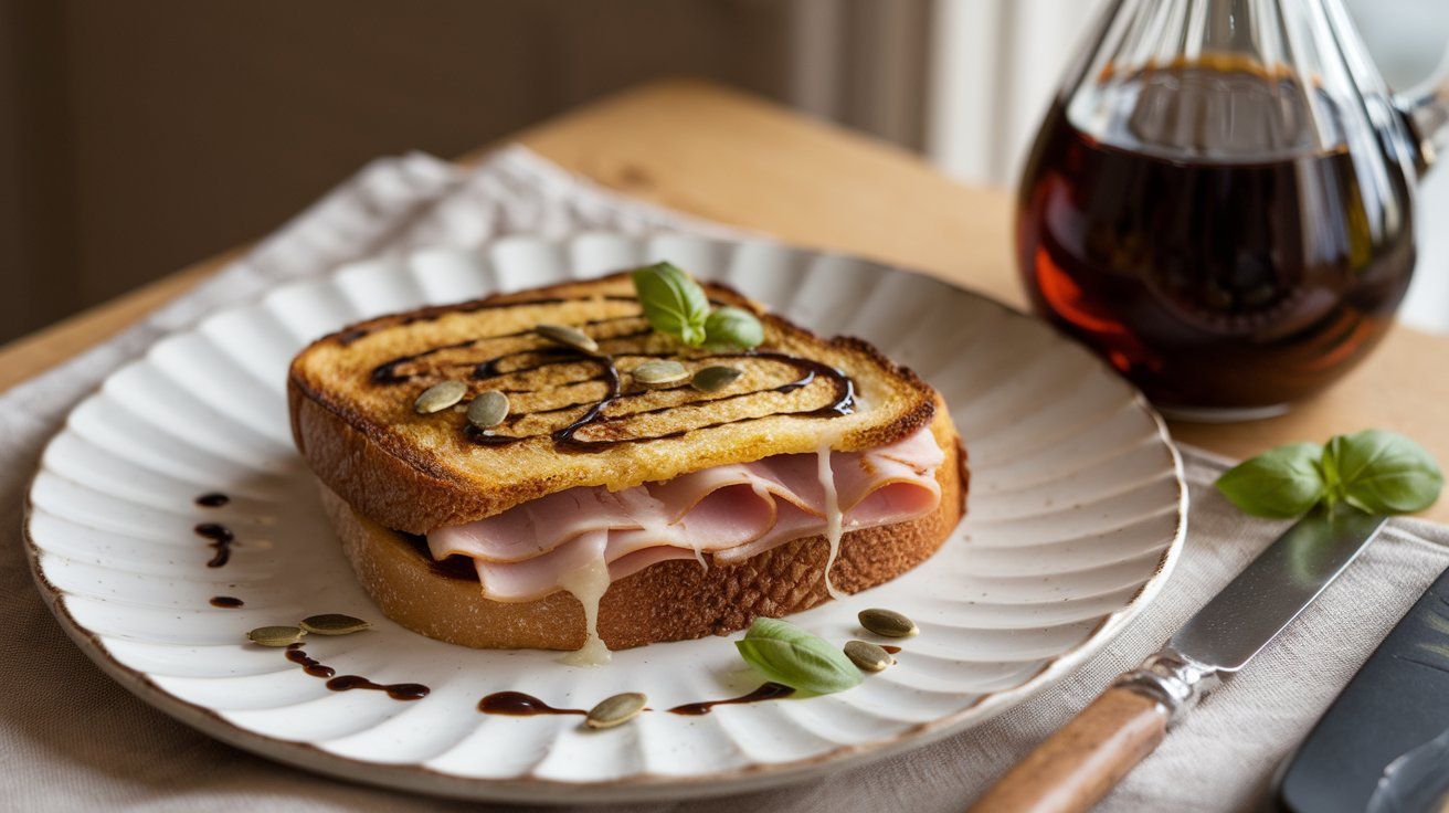 Picture Ham and Cheese Toast with Pumpkin Seed Oil